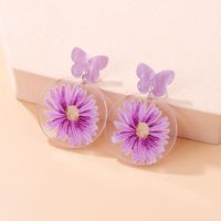 Fashion New Round Transparent Acrylic Flower Butterfly Shaped Earrings sku image 2