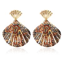 Exaggerated Leopard Print Shell-shaped Earrings sku image 1