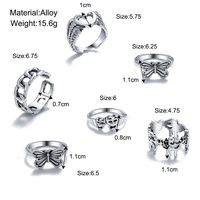 Women's Creative Peach Heart Butterfly Antique Silver Knuckle Ring Six-piece Set main image 2