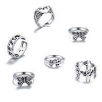 Women's Creative Peach Heart Butterfly Antique Silver Knuckle Ring Six-piece Set main image 3