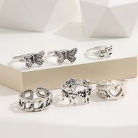 Women's Creative Peach Heart Butterfly Antique Silver Knuckle Ring Six-piece Set main image 4