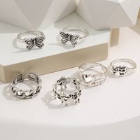 Women's Creative Peach Heart Butterfly Antique Silver Knuckle Ring Six-piece Set main image 5
