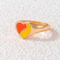 Fashion Jewelry Colorful Oil Letter Alloy Rainbow Heart Shaped Single Ring main image 2