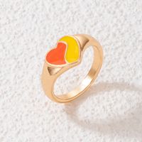 Fashion Jewelry Colorful Oil Letter Alloy Rainbow Heart Shaped Single Ring main image 1