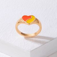 Fashion Jewelry Colorful Oil Letter Alloy Rainbow Heart Shaped Single Ring main image 4