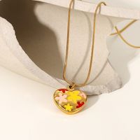 Fashion Colorful Oil Flower Heart Pendant Women Stainless Steel Necklace main image 4