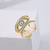Fashion Copper Plated Real Gold Micro Inlaid Zircon Hollow Devil Eye Open Ring main image 1