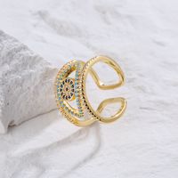 Fashion Copper Plated Real Gold Micro Inlaid Zircon Hollow Devil Eye Open Ring main image 2