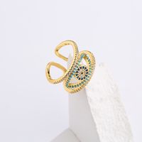Fashion Copper Plated Real Gold Micro Inlaid Zircon Hollow Devil Eye Open Ring main image 3