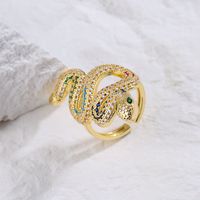 Fashion Copper Gold-plated Micro Inlaid Zircon Snake-shaped Geometric Open Ring main image 5