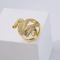 Fashion Copper Gold-plated Micro Inlaid Zircon Snake-shaped Geometric Open Ring main image 2