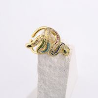 Fashion Copper Gold-plated Micro Inlaid Zircon Snake-shaped Geometric Open Ring main image 3