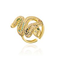 Mode Kupfer Gold-überzogene Micro Intarsien Zirkon Snake-förmigen Geometrische Offenen Ring sku image 1