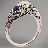 Retro Style Blue Crystal Geometric Carved Alloy Ring main image 2