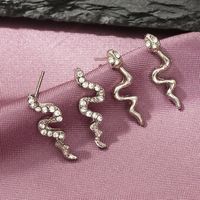 New Retro Fashion Snake-shaped Earrings Texture Silver Diamond Curved Earrings For Women Wholesale sku image 6