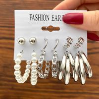 Nihaojewelry Wholesale Jewelry New Metal Circle Geometric Pearl Earrings 6-piece Set sku image 1