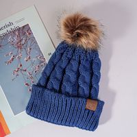 Korean Style Warm Leather Label Fur Ball Knitted Hat Wholesale Nihaojewelry sku image 11