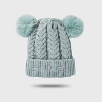 2021 New Baby Hat Autumn And Winter Cute Fleece Lined Warm Cartoon Fur Ball Woolen Cap Children Baby Knit Hat sku image 6
