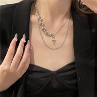 Double Layered Clavicle Chain White Opal Star Diamond Pendant Necklace sku image 2