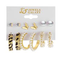 New Retro C-shaped Earrings Set 6 Pairs Creative Personality Dripping Oil Leopard Love Butterfly Earrings sku image 2