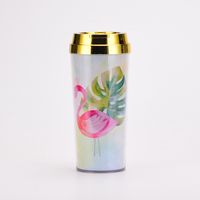Double Layer Thickened Coffee Cup Card Flower Plastic Water Cup New Insulated Portable Water Cup sku image 10