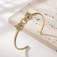 Copper 18k Gold Micro-inlaid Color Zircon Exaggerated Fashion Animal Head Open Bracelet sku image 4
