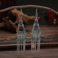 Fashion Traditional Tassel Women's Long Ethnic Crystal Chain Alloy Earrings sku image 3