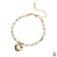 New Semi-precious Stone Faceted Crystal Heart Pendant Copper Bracelet sku image 8