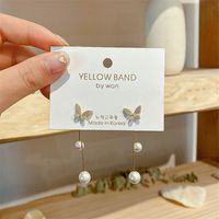 Fashion Butterfly Long Pearl Tassel Alloy Drop Earrings sku image 1