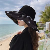 Fashion Wave Point Bow Summer Black Glue Outdoor Beach Uv Protection Sun Hat sku image 1
