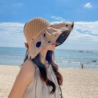 Fashion Wave Point Bow Summer Black Glue Outdoor Beach Uv Protection Sun Hat sku image 4