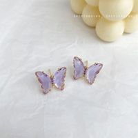Creative Fantasy Glass Purple Crystal Butterfly Earrings sku image 1