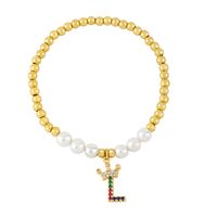 26 English Letter Bracelet Fashion Copper Beads Pearl Elastic Bracelet sku image 15