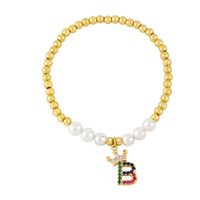 26 English Letter Bracelet Fashion Copper Beads Pearl Elastic Bracelet sku image 5