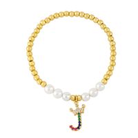 26 English Letter Bracelet Fashion Copper Beads Pearl Elastic Bracelet sku image 13