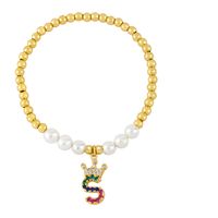 26 English Letter Bracelet Fashion Copper Beads Pearl Elastic Bracelet sku image 22