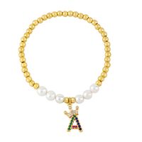26 English Letter Bracelet Fashion Copper Beads Pearl Elastic Bracelet sku image 4