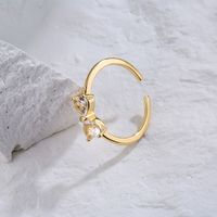 Fashion Simple Copper Electroplating Real Gold Micro Inlaid Zircon Bow Open Ring main image 2