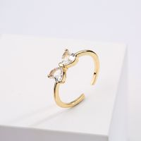 Fashion Simple Copper Electroplating Real Gold Micro Inlaid Zircon Bow Open Ring main image 4