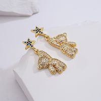 Fashion Copper 18k Gold Zircon Bear Stud Earrings Cute Female main image 3