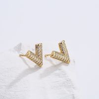 Fashion Copper 18k Gold Zircon Irregular Geometric Ear Studs main image 3