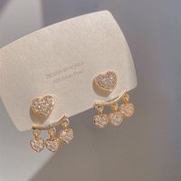Fashion Heart Shape Diamond Tassel Alloy Rhinestone Earrings sku image 1