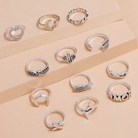 Jewelry Star Moon Airplane Wings Love Hollow Cactus Joint Ring Twelve-piece Set sku image 3