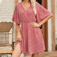 Spring And Summer New Printed V-neck Short Sleeve Casual Loose Dress main image 1