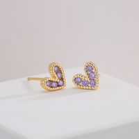 Fashion Copper 18k Gold Heart-shaped Zircon Stud Earrings main image 3
