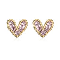 Fashion Copper 18k Gold Heart-shaped Zircon Stud Earrings sku image 1