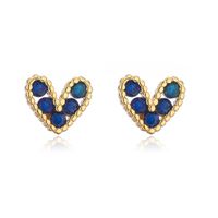 Fashion Copper 18k Gold Heart-shaped Zircon Stud Earrings sku image 2