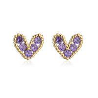 Fashion Copper 18k Gold Heart-shaped Zircon Stud Earrings sku image 6
