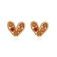 Fashion Copper 18k Gold Heart-shaped Zircon Stud Earrings sku image 3