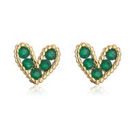 Fashion Copper 18k Gold Heart-shaped Zircon Stud Earrings sku image 4